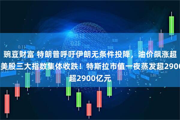 豌豆财富 特朗普呼吁伊朗无条件投降，油价飙涨超4%，美股三大指数集体收跌！特斯拉市值一夜蒸发超2900亿元